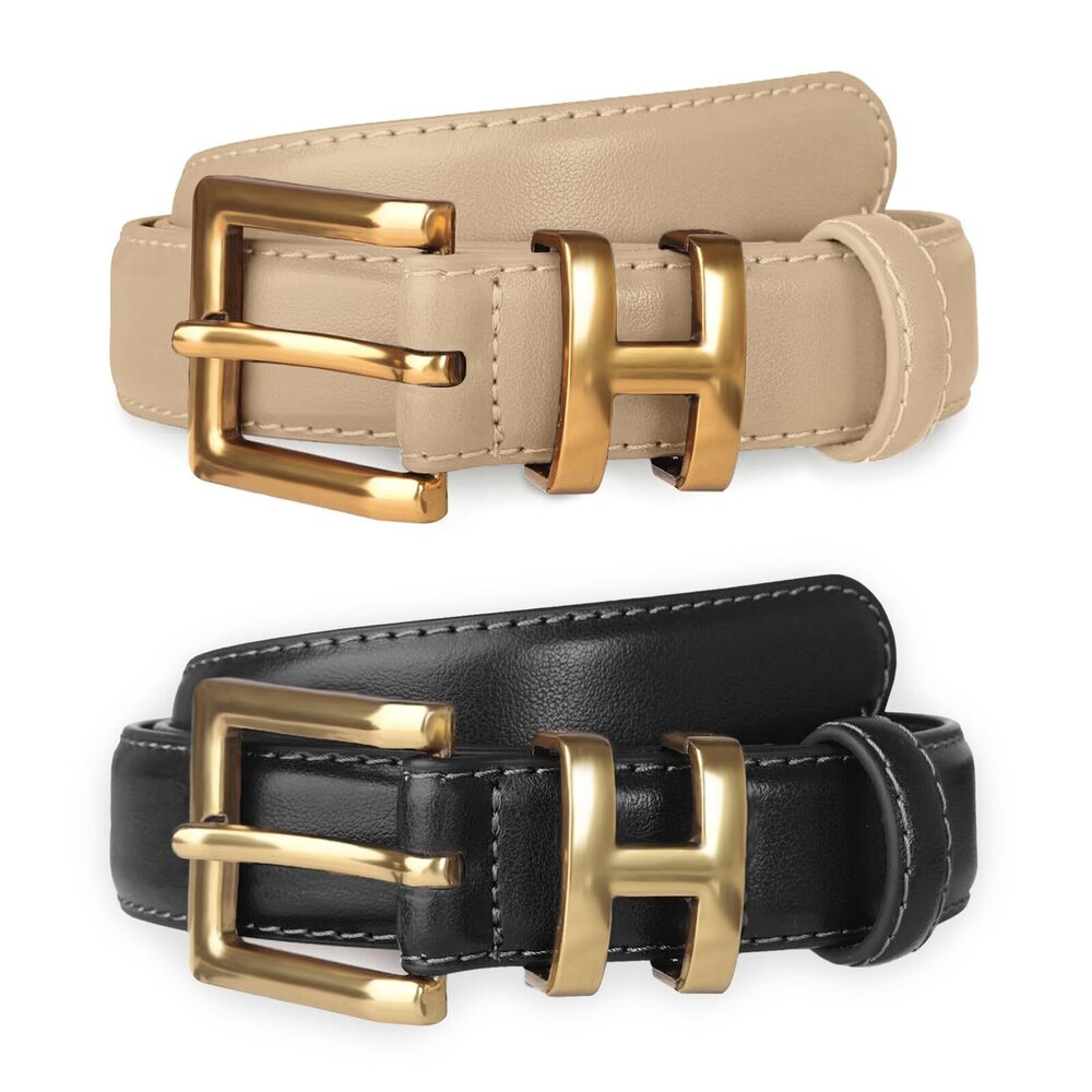6393 Women's Fashion Classic Metal Buckle Leather Belt With Jeans